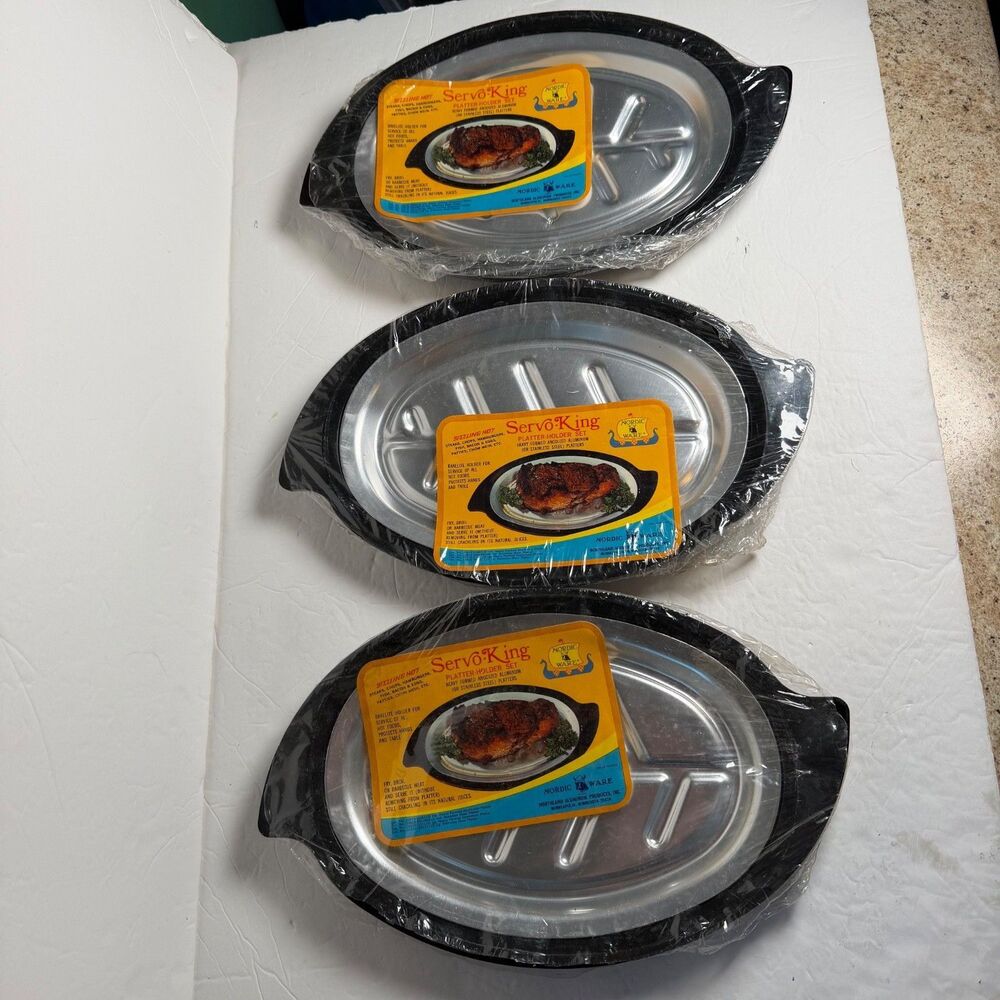 Vintage Nordic Ware Servo-King Steak Platter Holders Bakelite NOS 3 Sets + 6